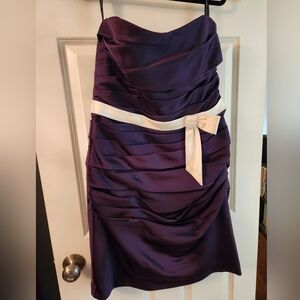Alfred Angelo Strapless Purple Dress with Cream Bow